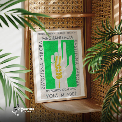 Wheat Stalk - vintage matchbox label print - office wall