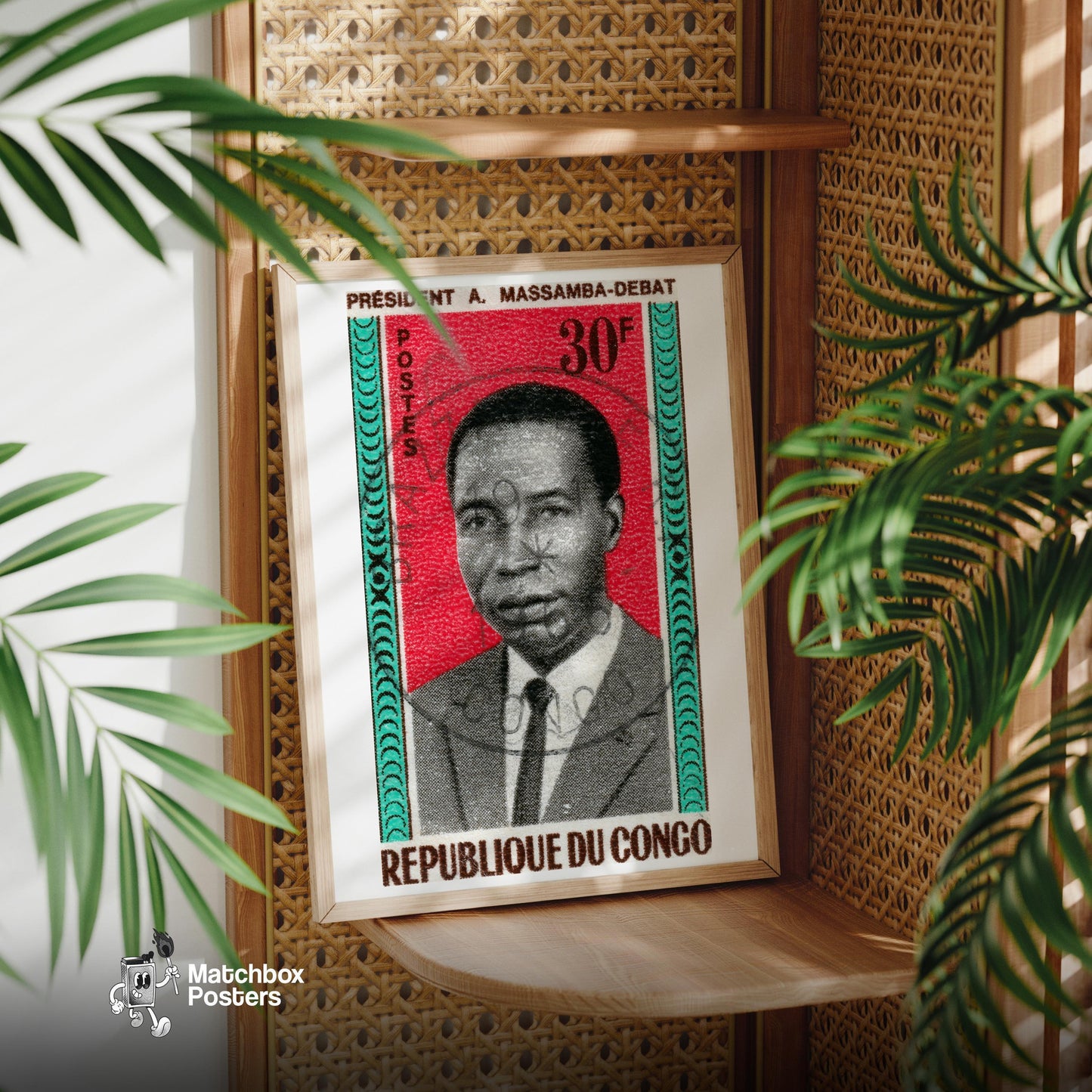 Congolese President - vintage matchbox label print - office wall