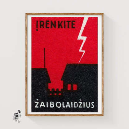 Lightning Bolt - vintage matchbox label print