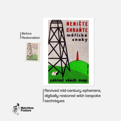 Electricity Pylon - vintage matchbox label print - framed wall art preview