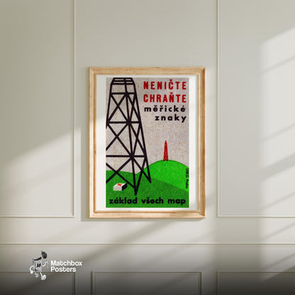 Electricity Pylon - vintage matchbox label print - bedroom mockup