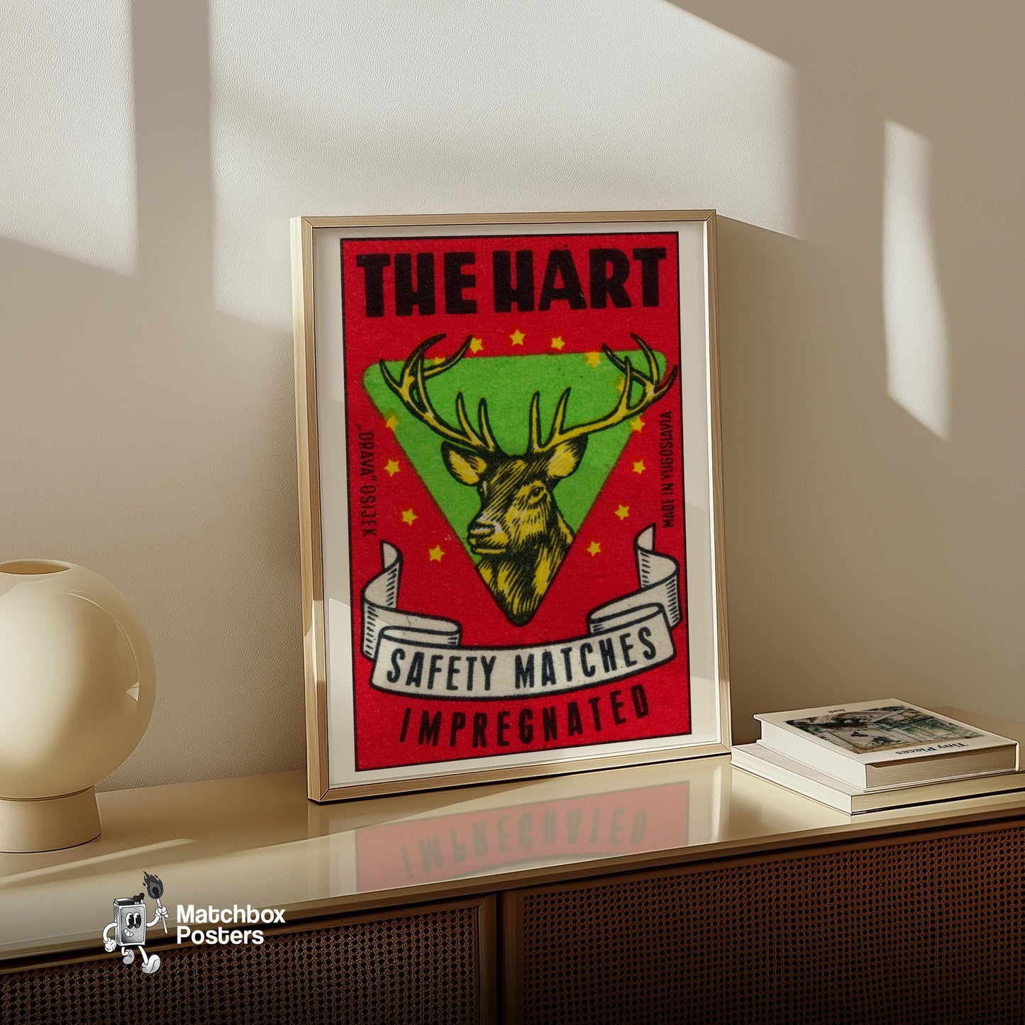 Deer Head - vintage matchbox label print - size comparison