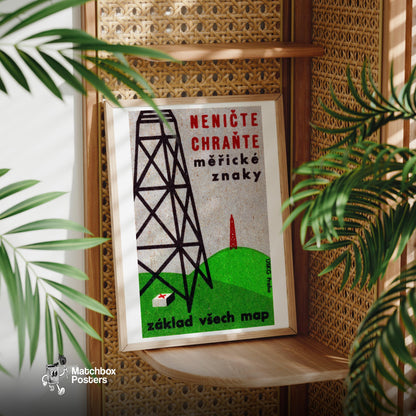 Electricity Pylon - vintage matchbox label print - office wall