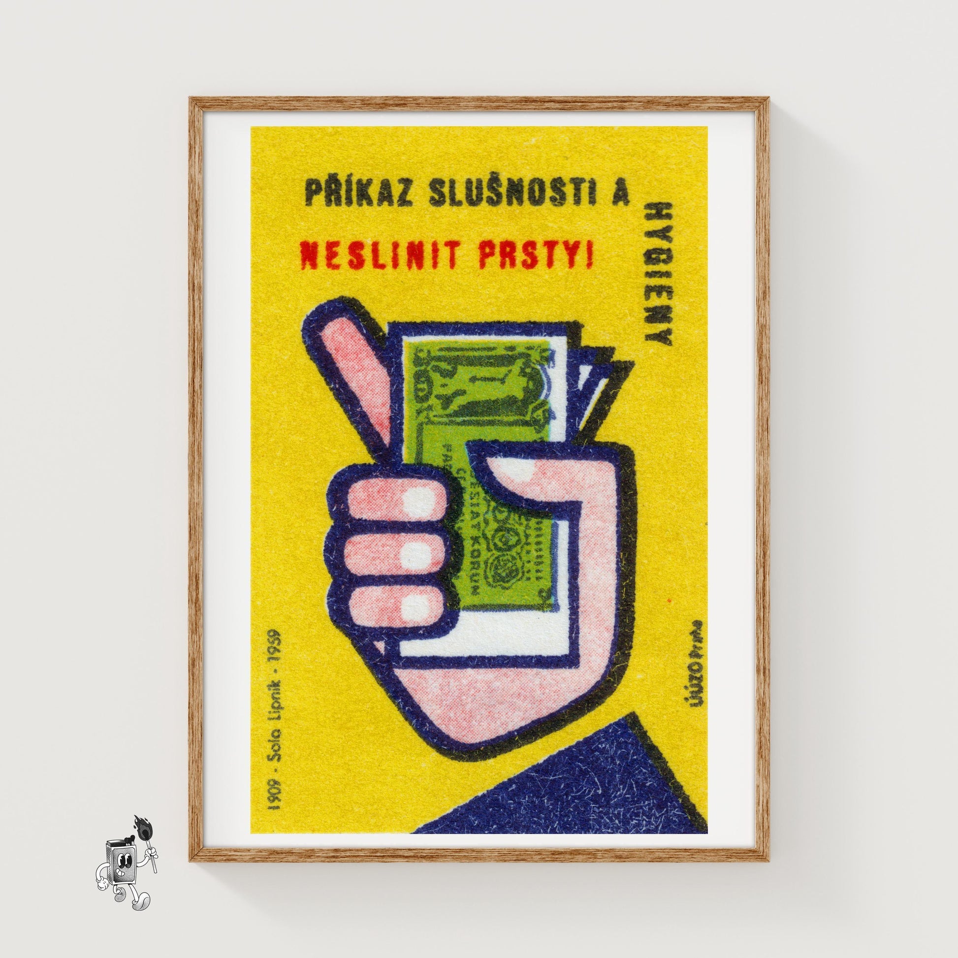 Hand Holding Money - vintage matchbox label print
