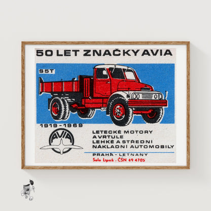 Red Truck - vintage matchbox label print