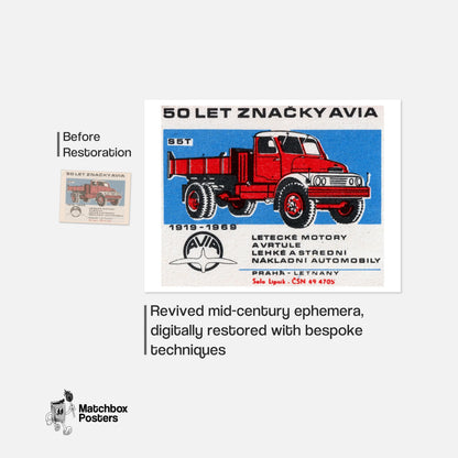 Red Truck - vintage matchbox label print - framed wall art preview