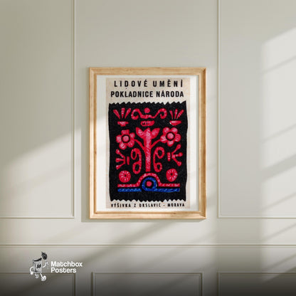 Red Flower - vintage matchbox label print - bedroom mockup