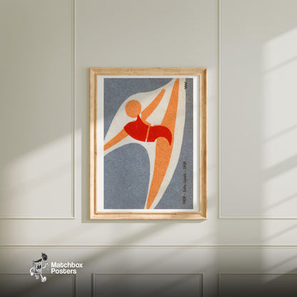 Abstract Depiction Of A Gymnast - vintage matchbox label print - bedroom mockup