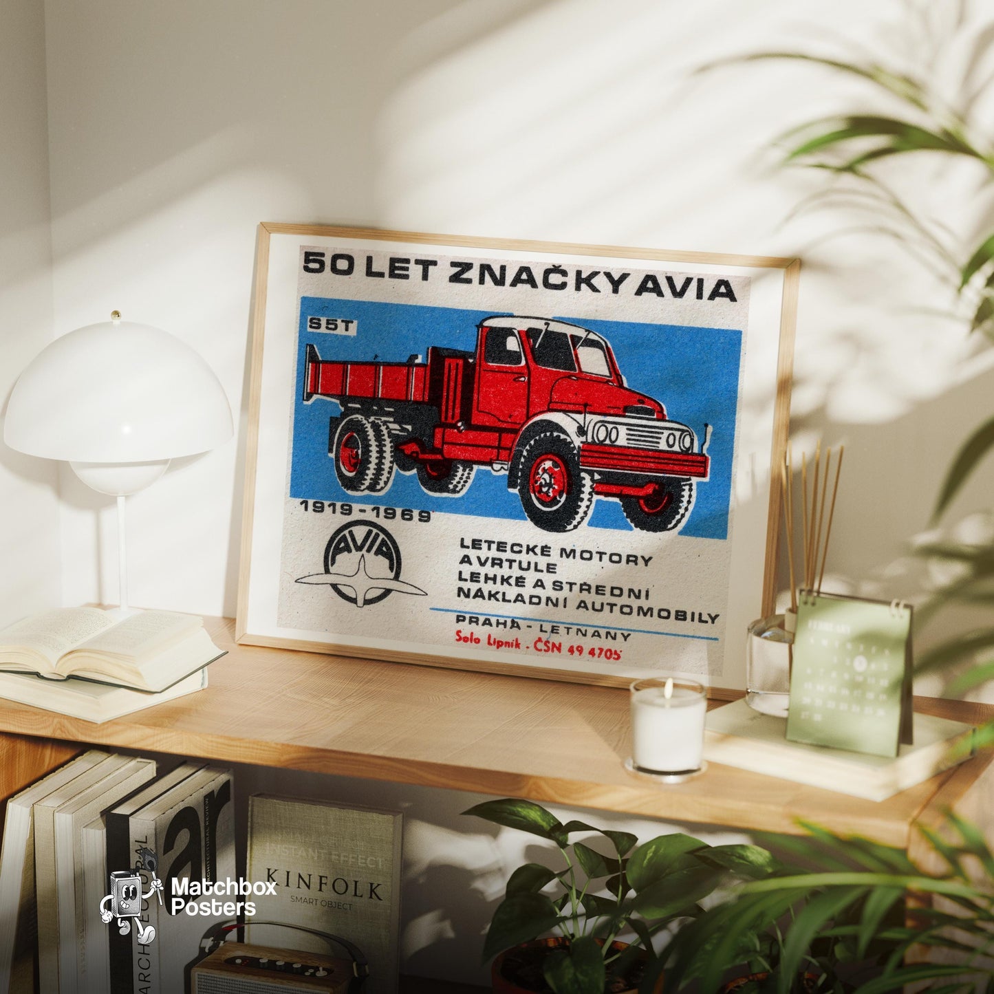 Red Truck - vintage matchbox label print - office wall