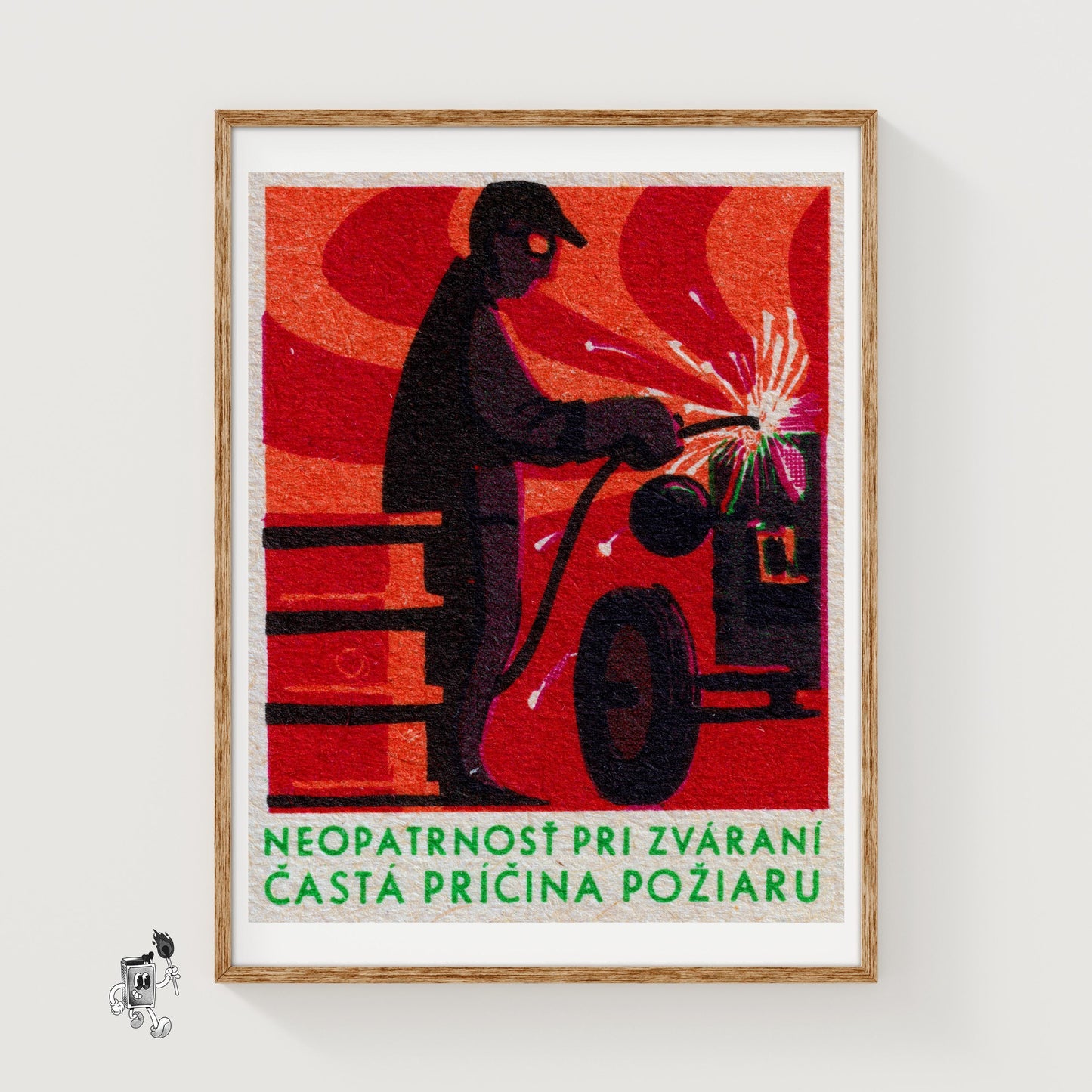 Silhouette Of A Welder - vintage matchbox label print