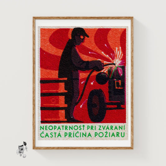 Silhouette Of A Welder - vintage matchbox label print