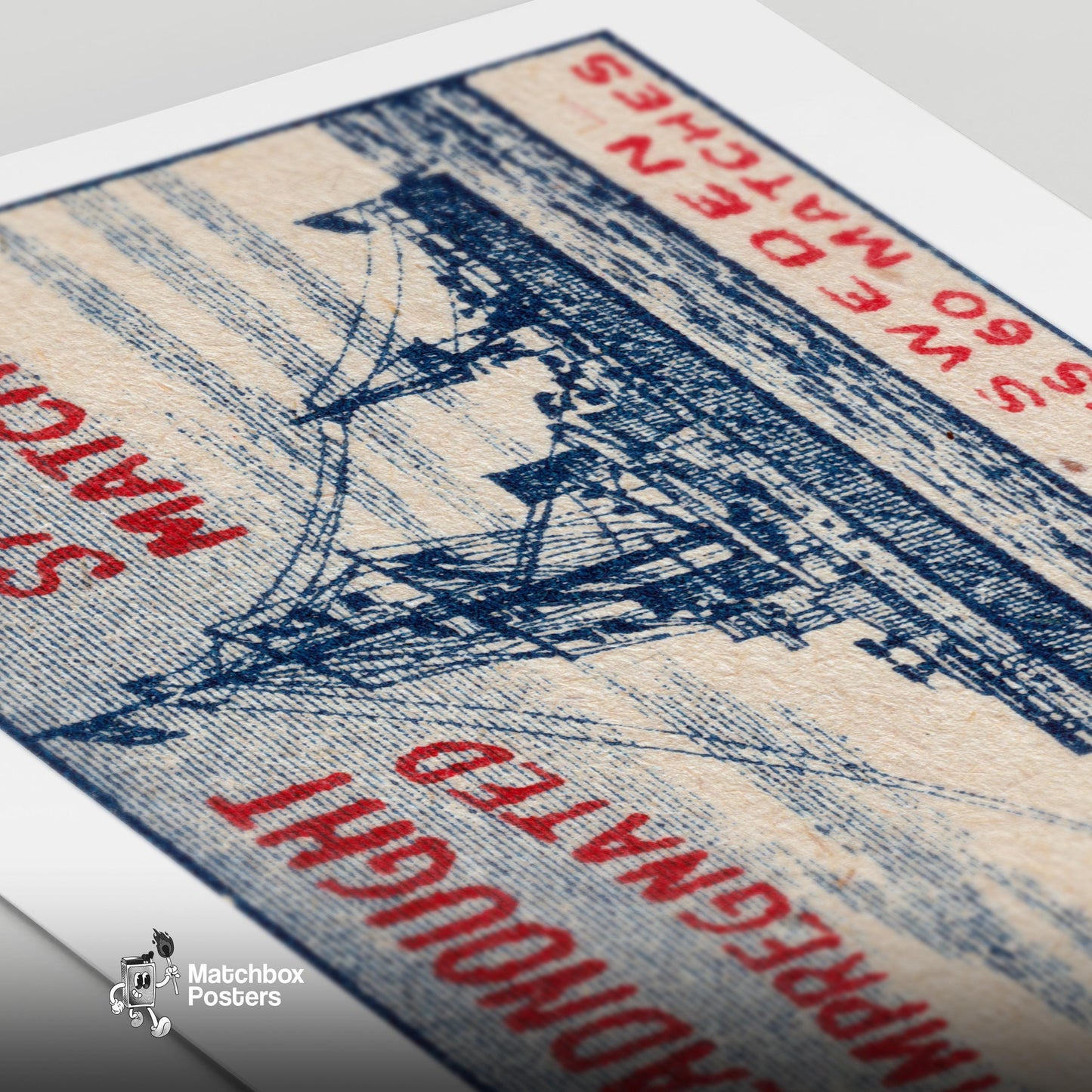 Dreadnought Ship - vintage matchbox label print - close-up detail