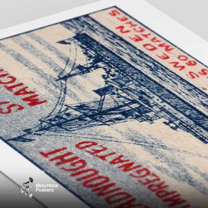 Dreadnought Ship - vintage matchbox label print - close-up detail