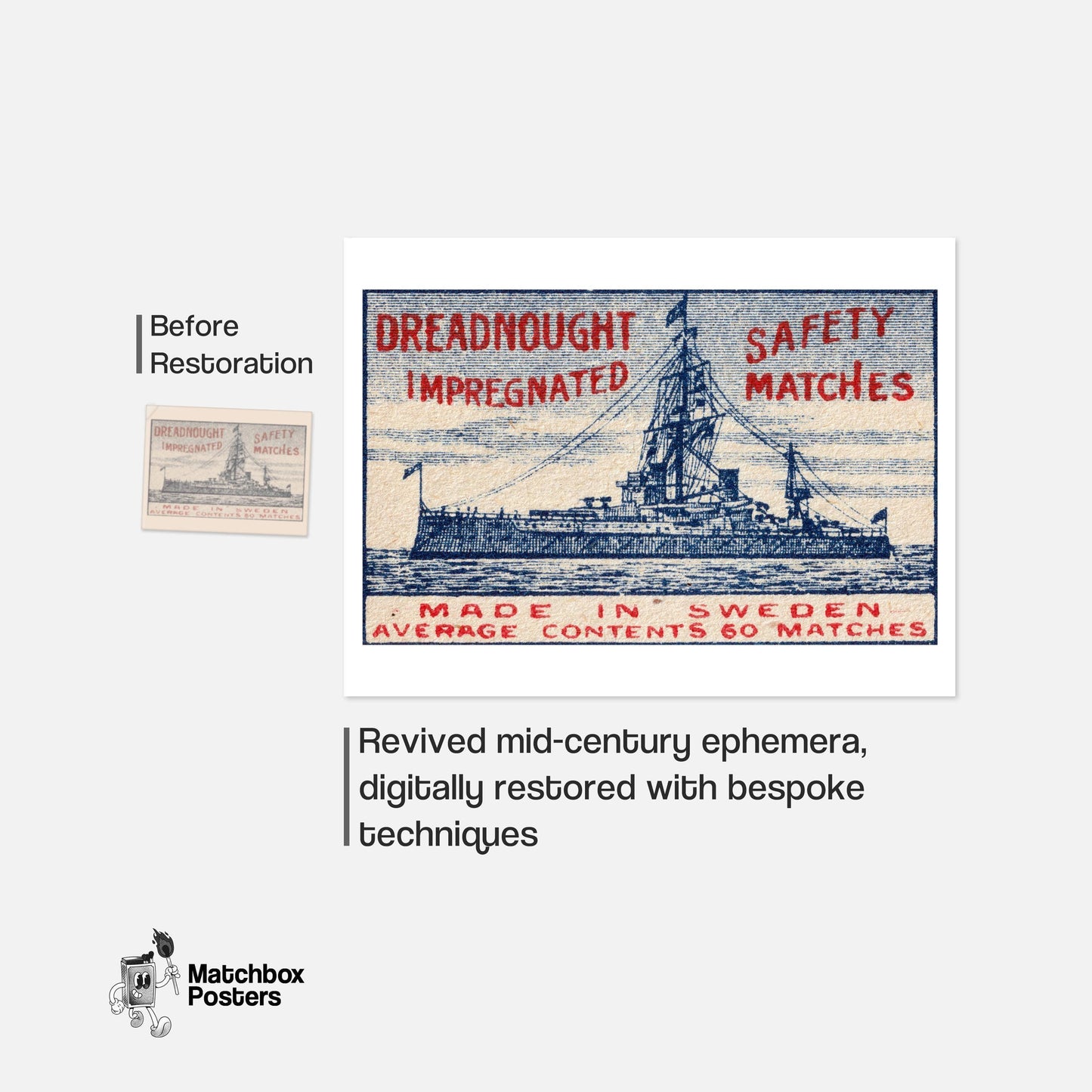 Dreadnought Ship - vintage matchbox label print - framed wall art preview