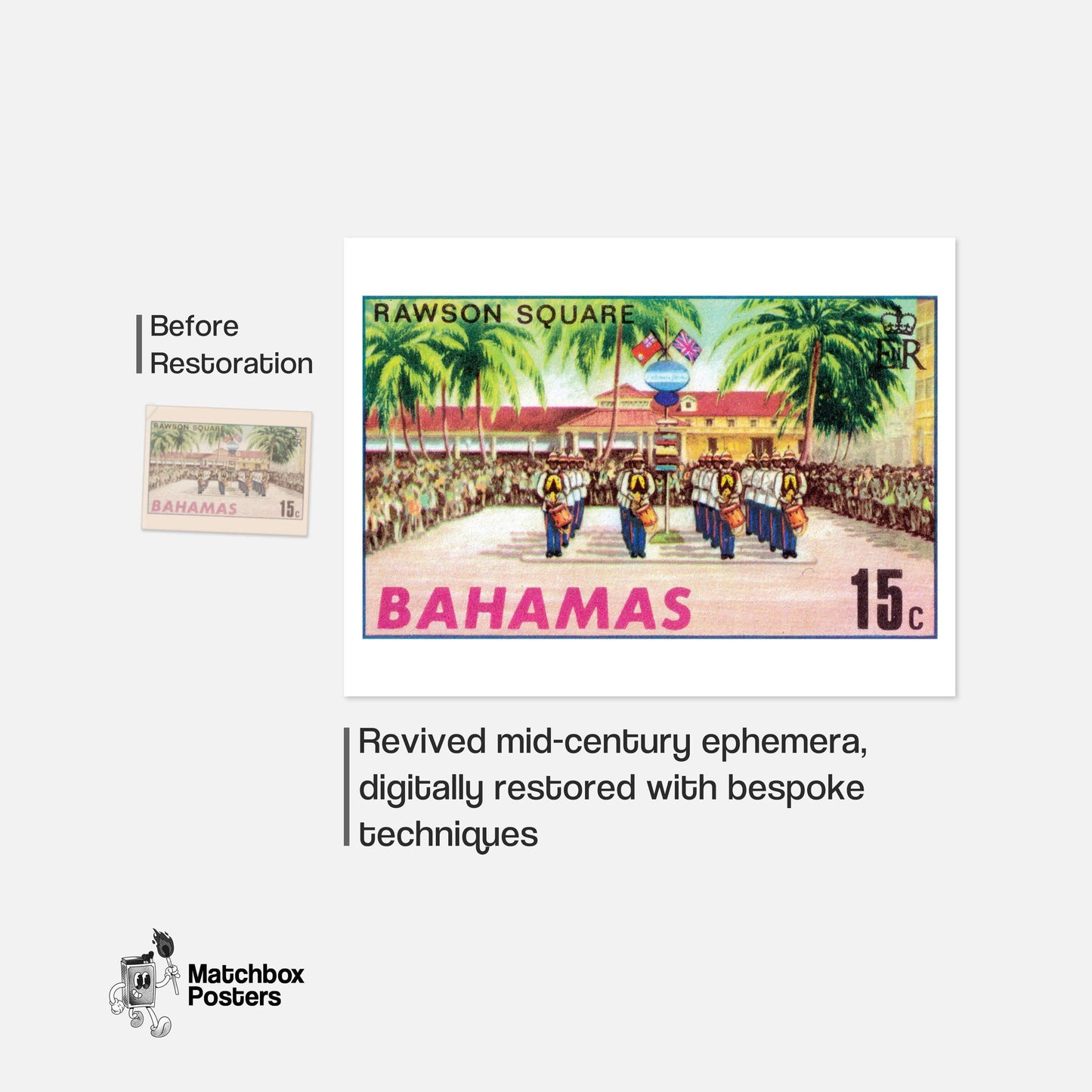 Marching Band Bahamas - vintage matchbox label print - framed wall art preview