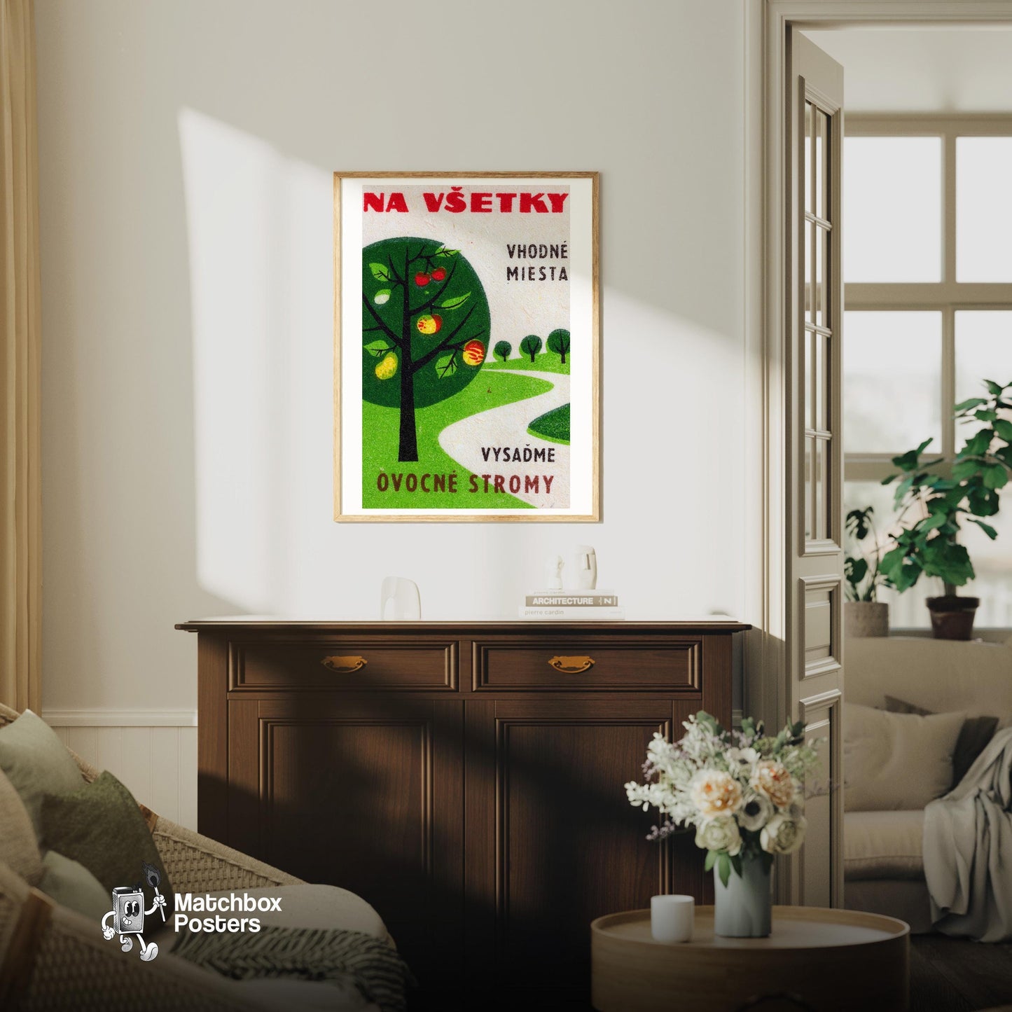Fruit Trees - vintage matchbox label print - living room mockup