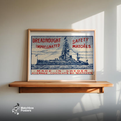 Dreadnought Ship - vintage matchbox label print - size comparison