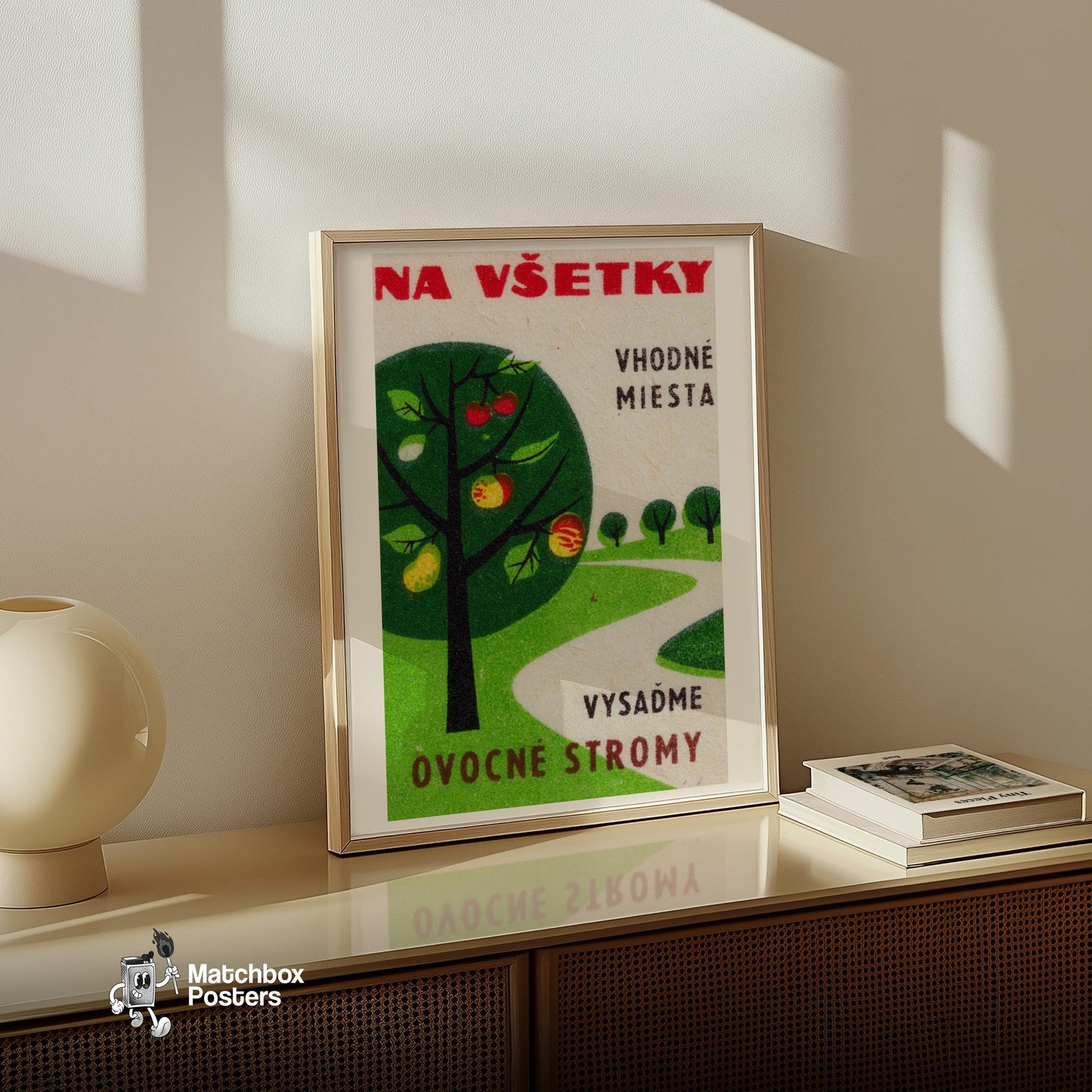 Fruit Trees - vintage matchbox label print - size comparison