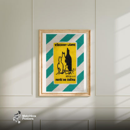 Broken Glass Bottles - vintage matchbox label print - bedroom mockup