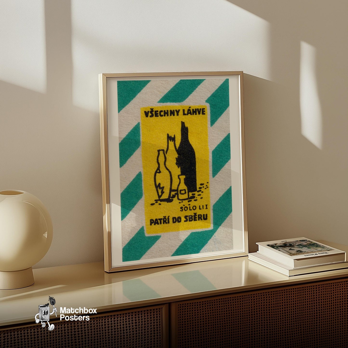 Broken Glass Bottles - vintage matchbox label print - size comparison