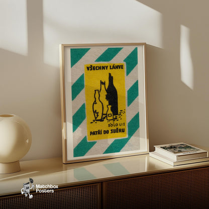 Broken Glass Bottles - vintage matchbox label print - size comparison