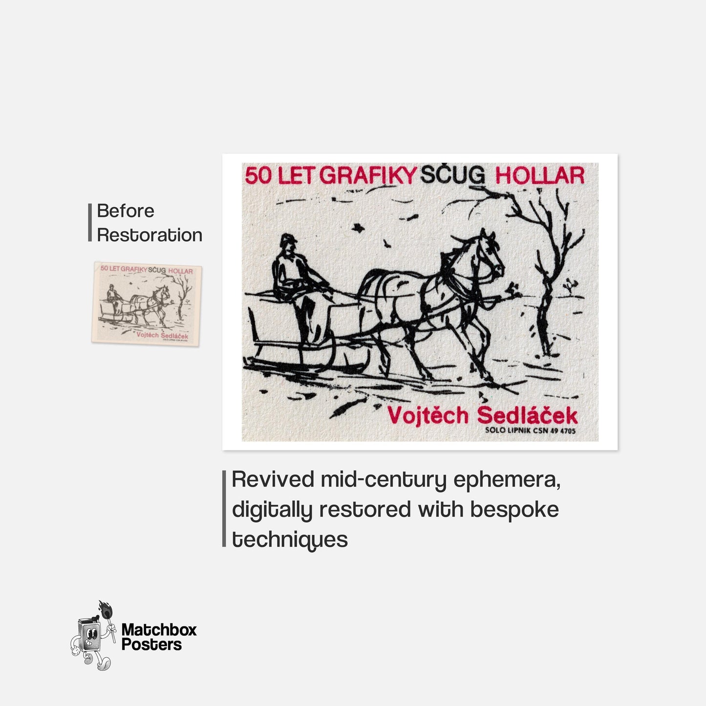 Horse Drawn Sleigh - vintage matchbox label print - framed wall art preview