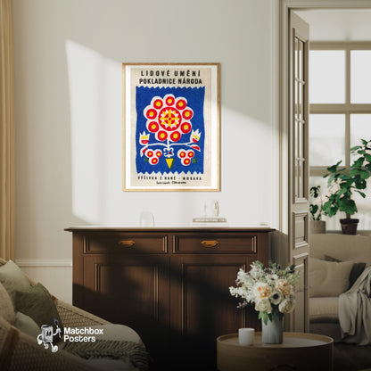Floral - vintage matchbox label print - living room mockup