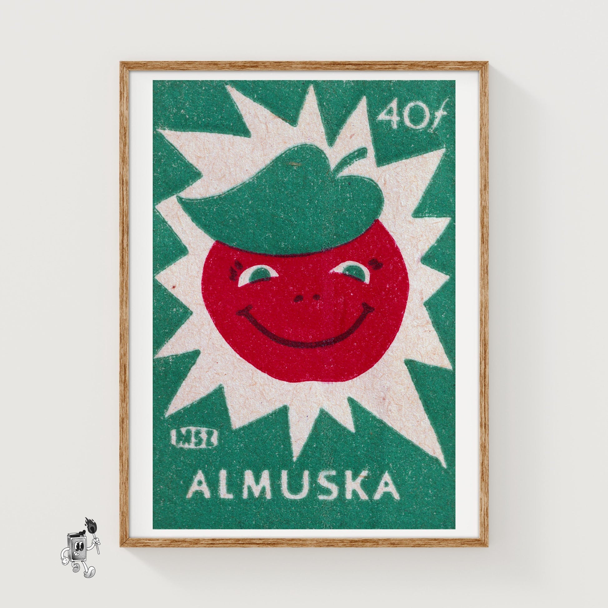 Smiling Red Apple - vintage matchbox label print