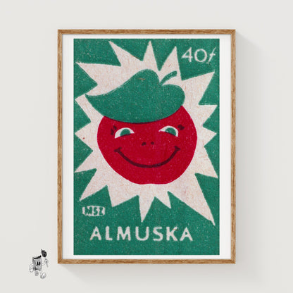 Smiling Red Apple - vintage matchbox label print