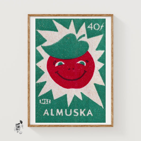 Smiling Red Apple - vintage matchbox label print