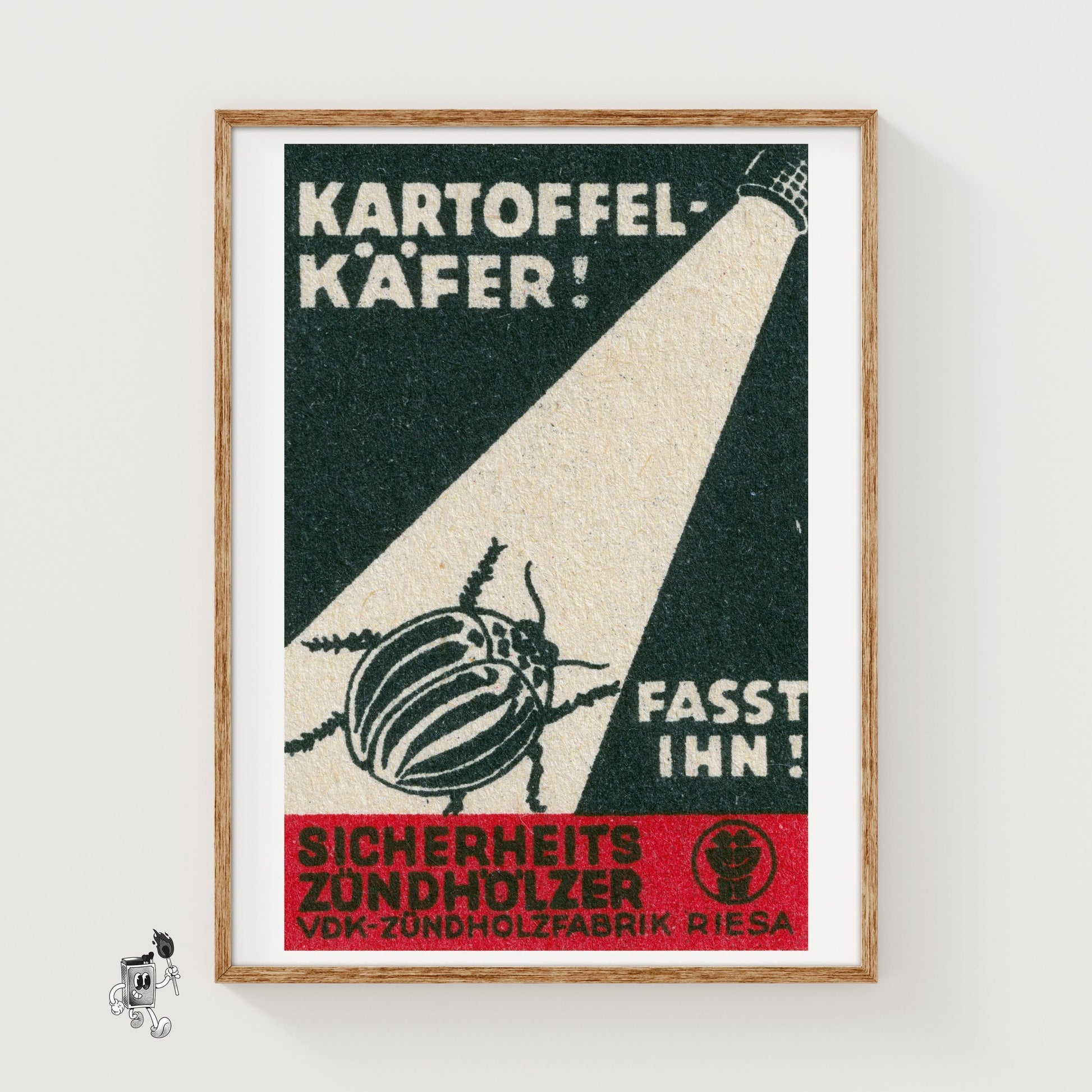 Illustration Of A Beetle Under A Spotlight - vintage matchbox label print