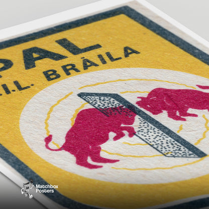 Fighting Bulls - vintage matchbox label print - close-up detail