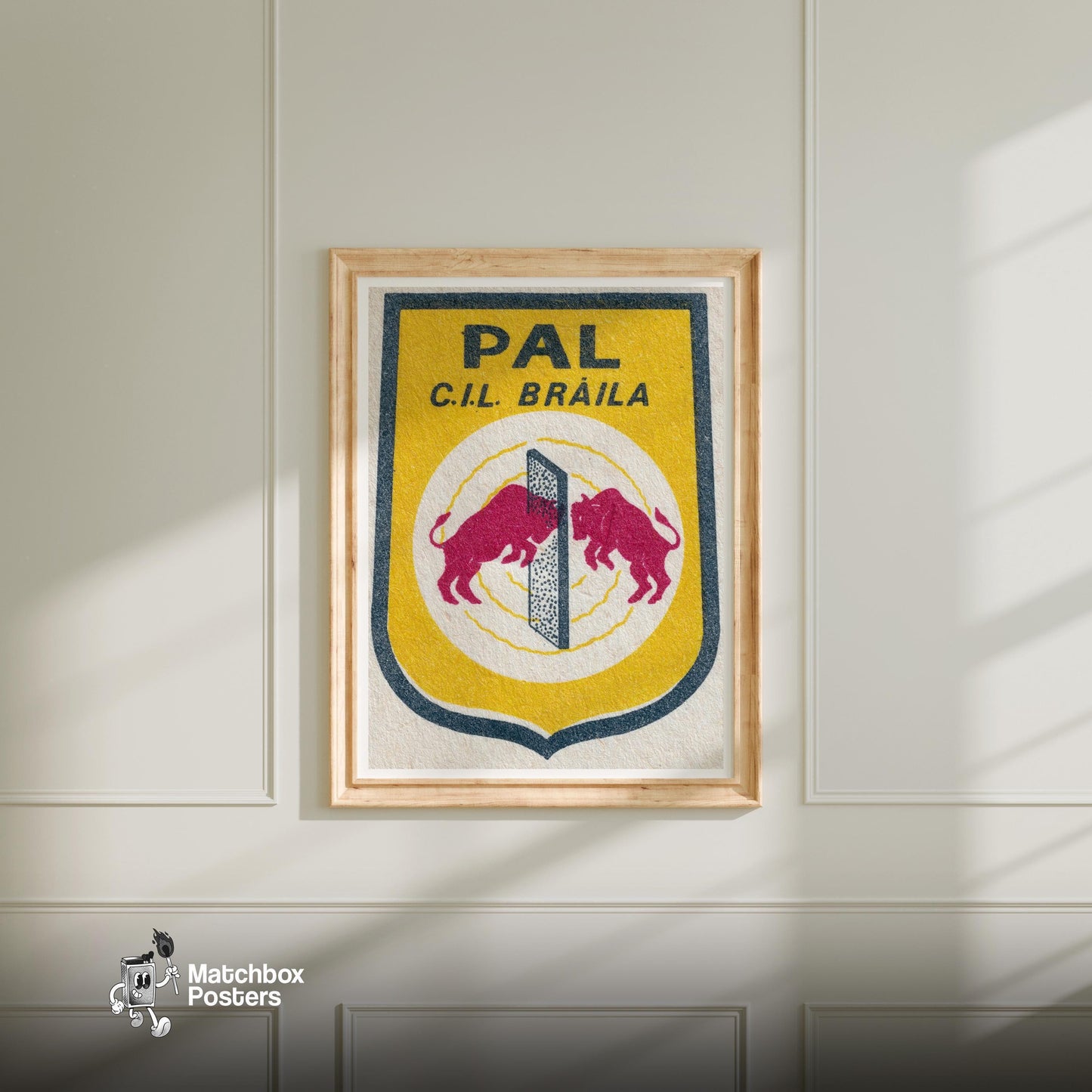 Fighting Bulls - vintage matchbox label print - bedroom mockup