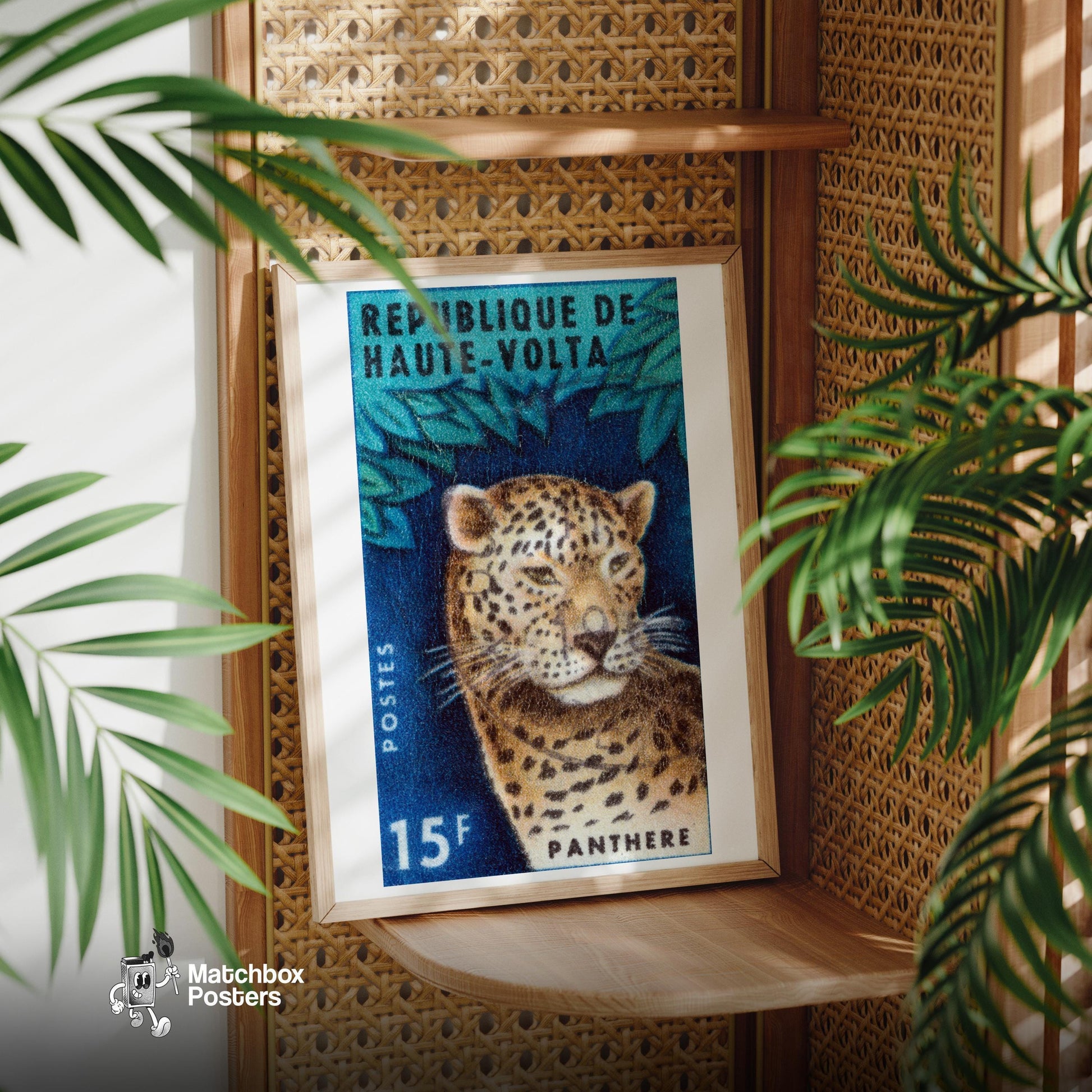 Leopard Republique de Haute-Volta - vintage matchbox label print - office wall