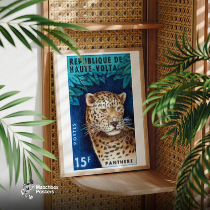 Leopard Republique de Haute-Volta - vintage matchbox label print - office wall