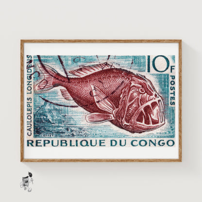 Deep Sea Fish - vintage matchbox label print
