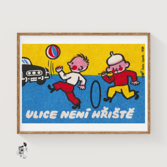 Children Playing - vintage matchbox label print