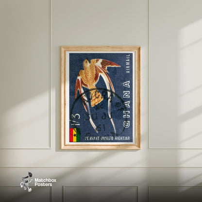 Pennant Winged Nightjar - vintage matchbox label print - bedroom mockup
