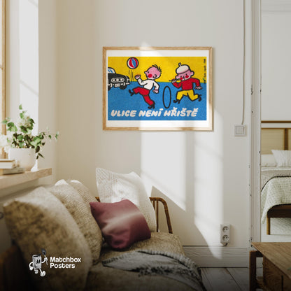 Children Playing - vintage matchbox label print - living room mockup