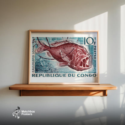 Deep Sea Fish - vintage matchbox label print - size comparison