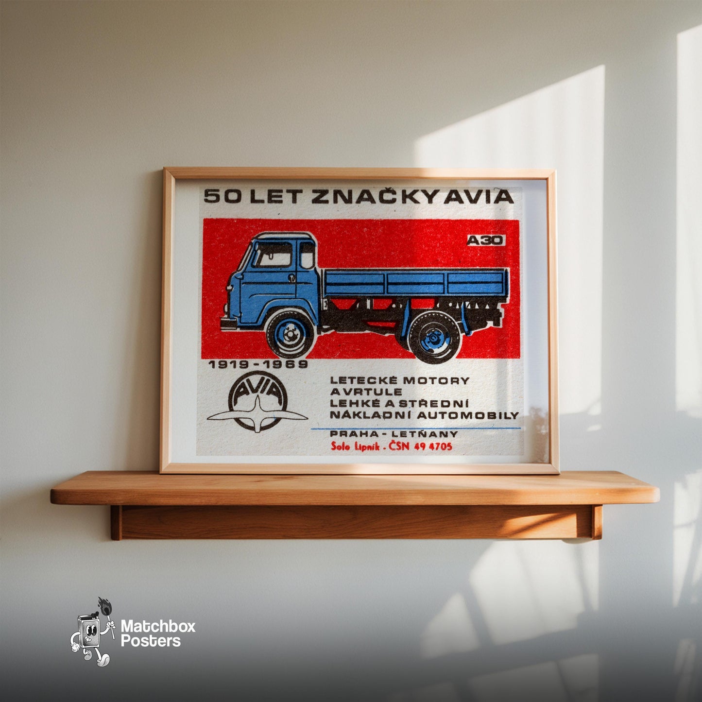Blue Truck - vintage matchbox label print - size comparison