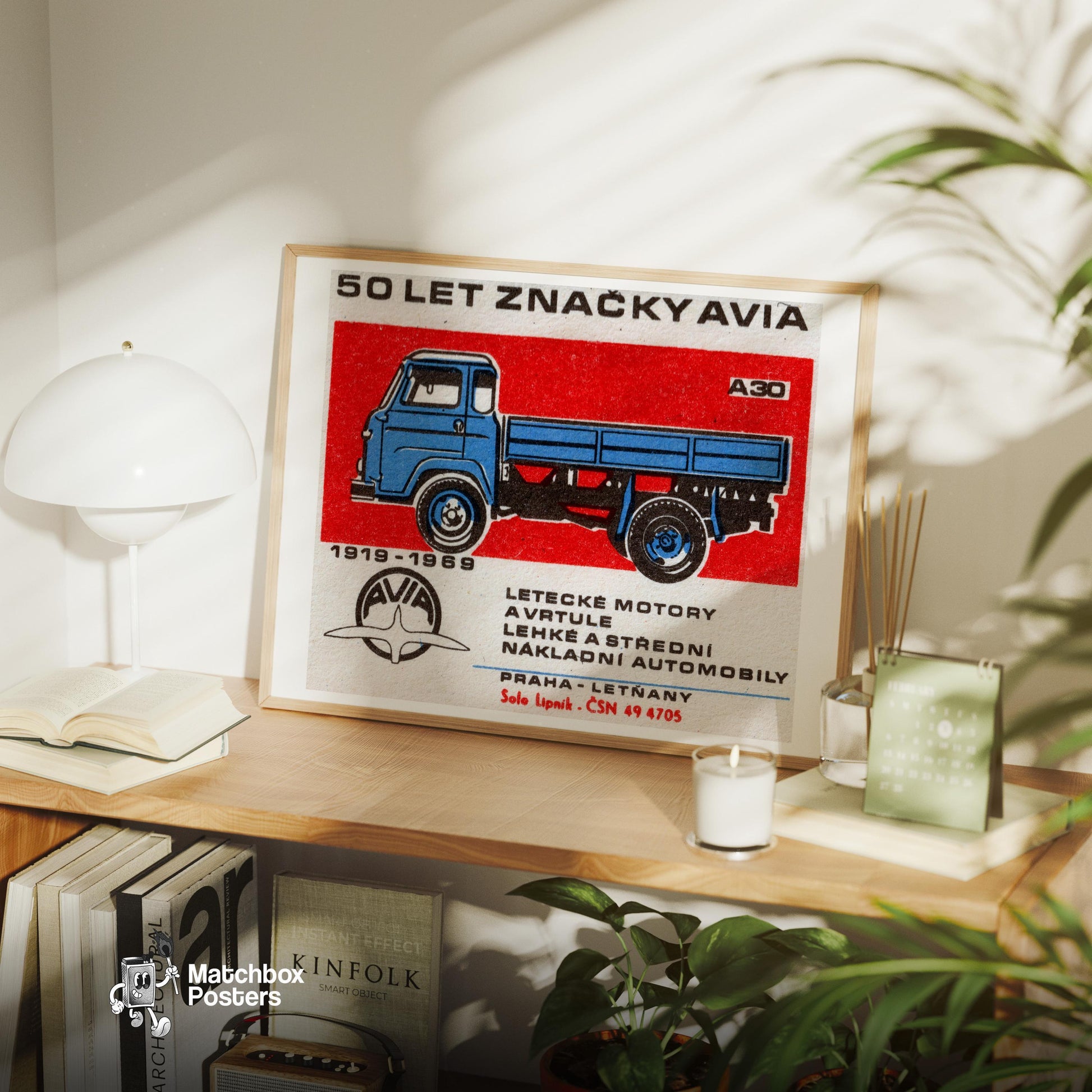 Blue Truck - vintage matchbox label print - office wall
