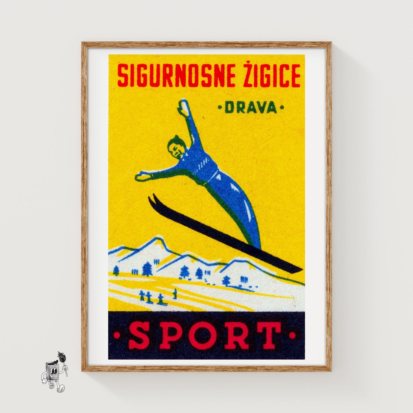 Ski Jumper - vintage matchbox label print
