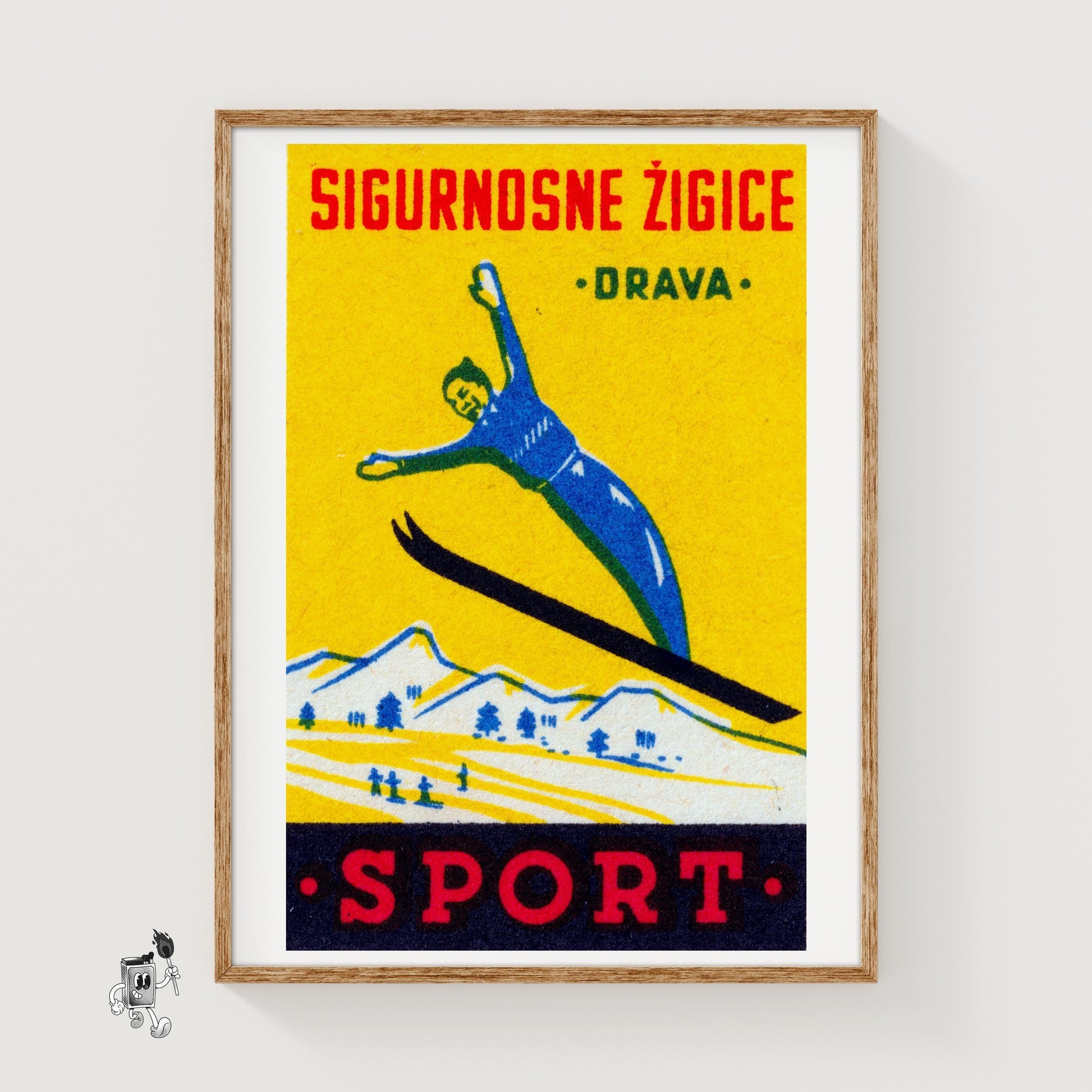 Ski Jumper - vintage matchbox label print