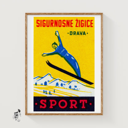 Ski Jumper - vintage matchbox label print