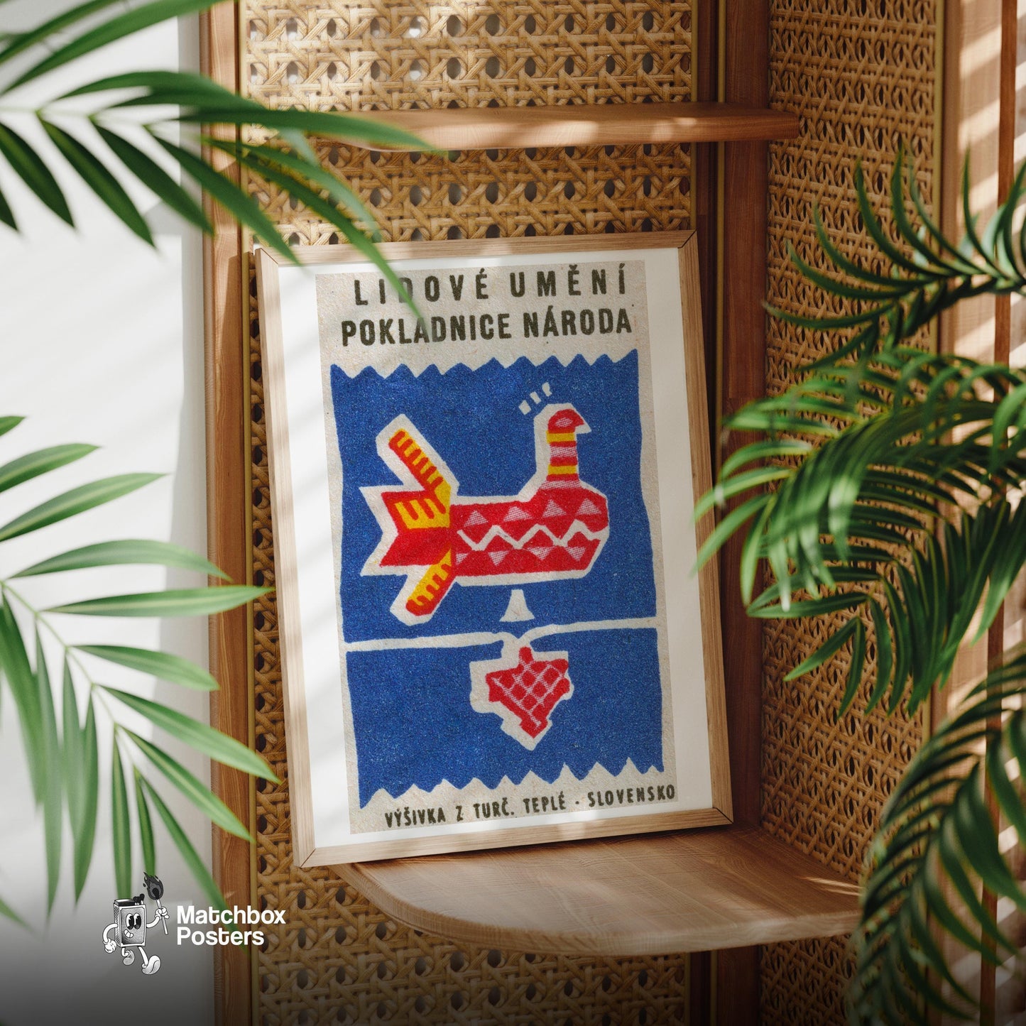 Red Bird - vintage matchbox label print - office wall