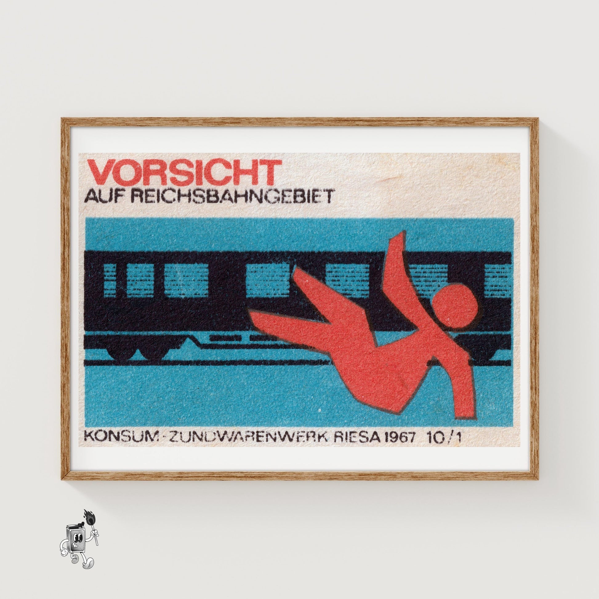 Falling Train - vintage matchbox label print