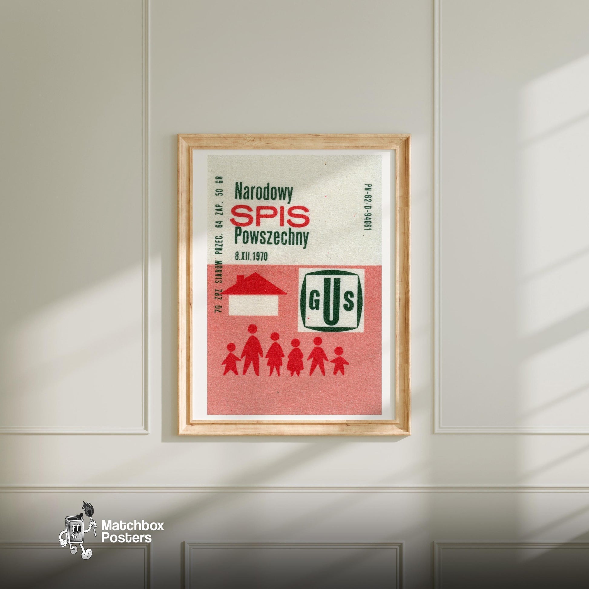 National Census - vintage matchbox label print - bedroom mockup