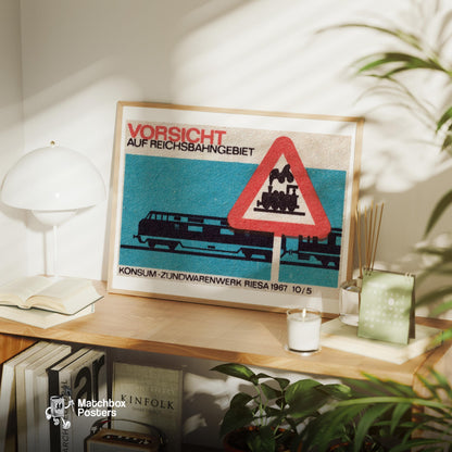 Train Germany 1960s-70s Matchbox Label - vintage matchbox label print - office wall