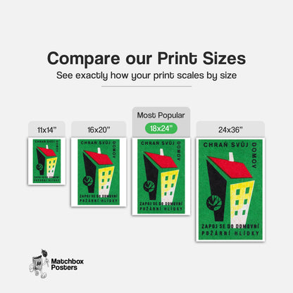 Geometric Building - vintage matchbox label print - gallery wall preview